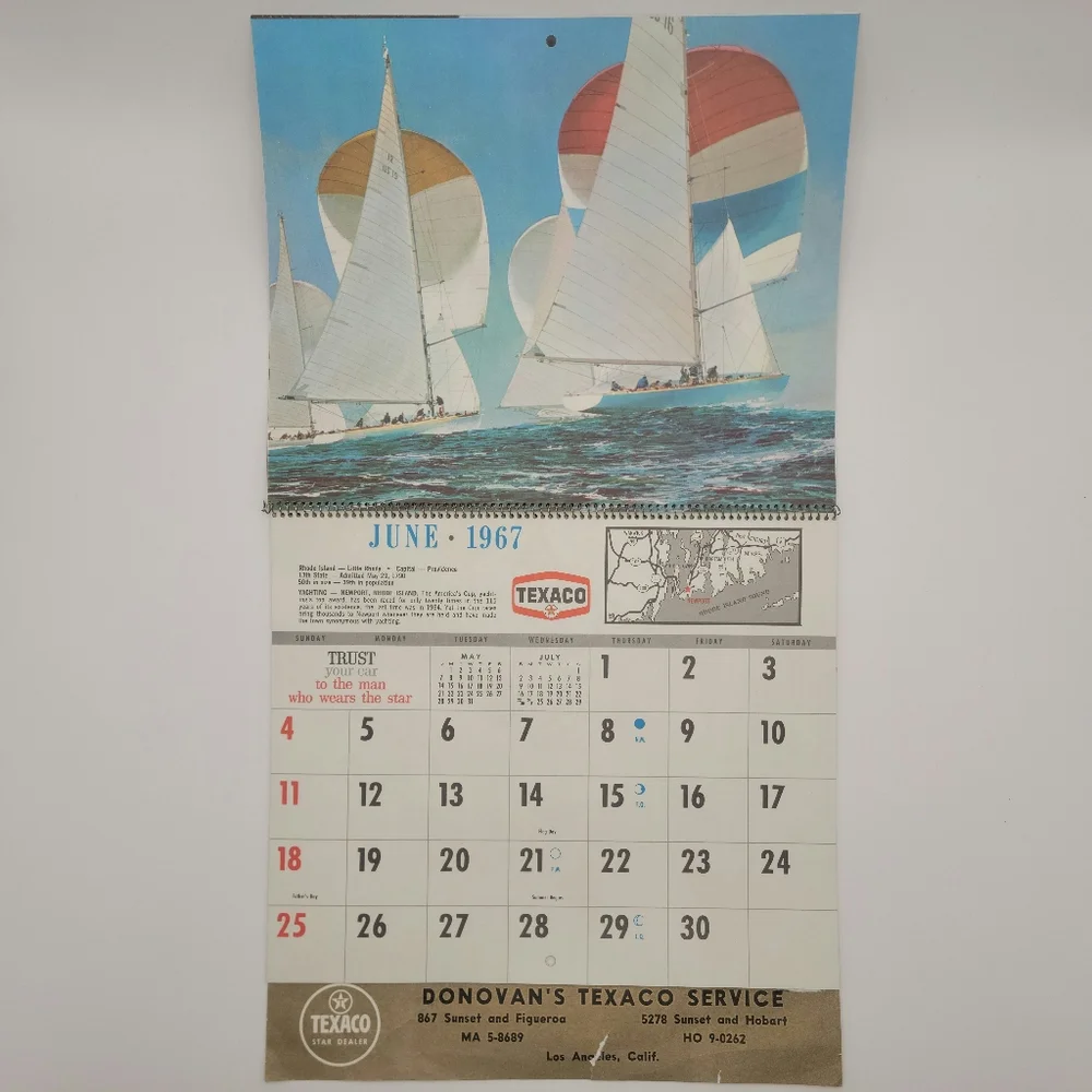 Vintage 1967 Calendar Donovan's Texaco Service Los Angeles CA Clean Interior